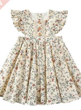 2022 New Summer Girls' Dress Baby Cute Flower Pleated Sleeve