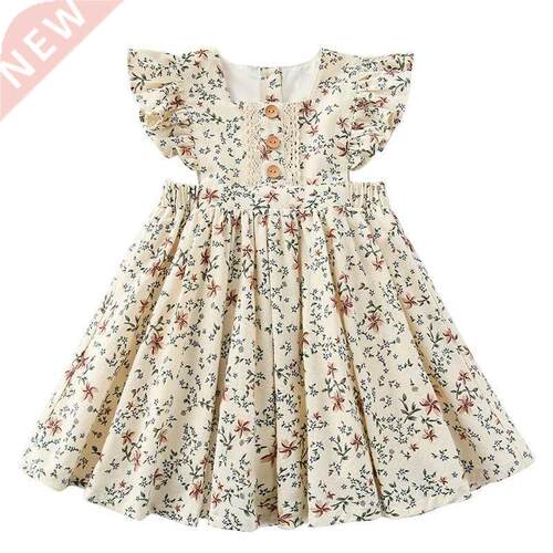 2022 New Summer Girls' Dress Baby Cute Flower Pleated Sleeve