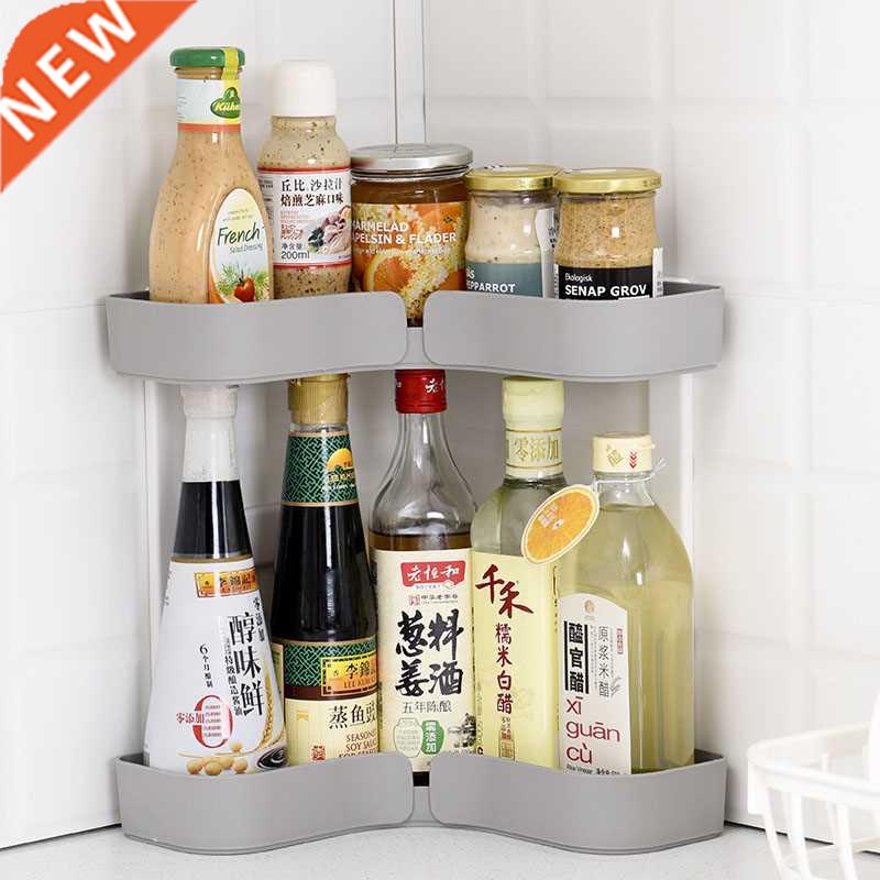Double-Layer Corner Shelf Kitchen Organizer Spice Bottle
