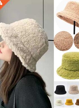 2022 Lamb Wool Faux Fur Bucket Hat Winter Warm Teddy Velvet