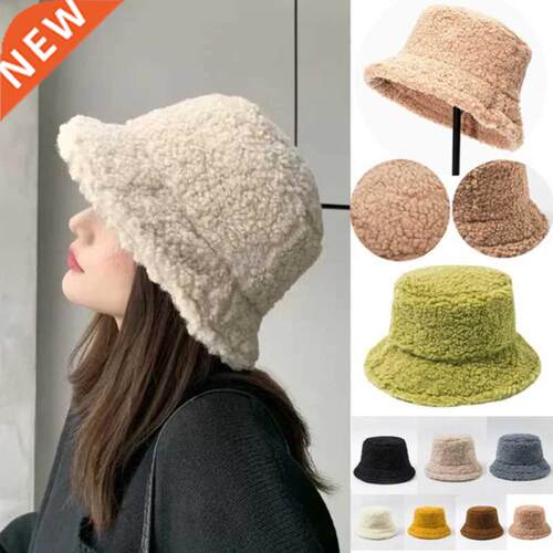 2022 Lamb Wool Faux Fur Bucket Hat Winter Warm Teddy Velvet