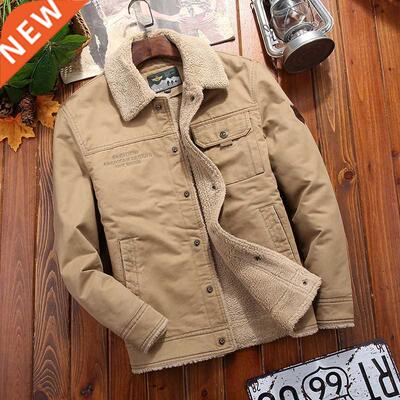 100%cotton Denim Winter Jacket Men New Fleece-lined Thickene