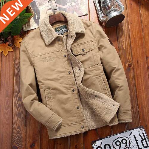100%cotton Denim Winter Jacket Men New Fleece-lined Thickene