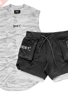2 Pcs/Set Sports Set Men	s Suits Running Shirts/Vests