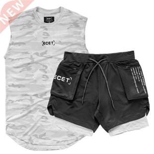 2 Pcs/Set Sports Set Men	s Suits Running Shirts/Vests