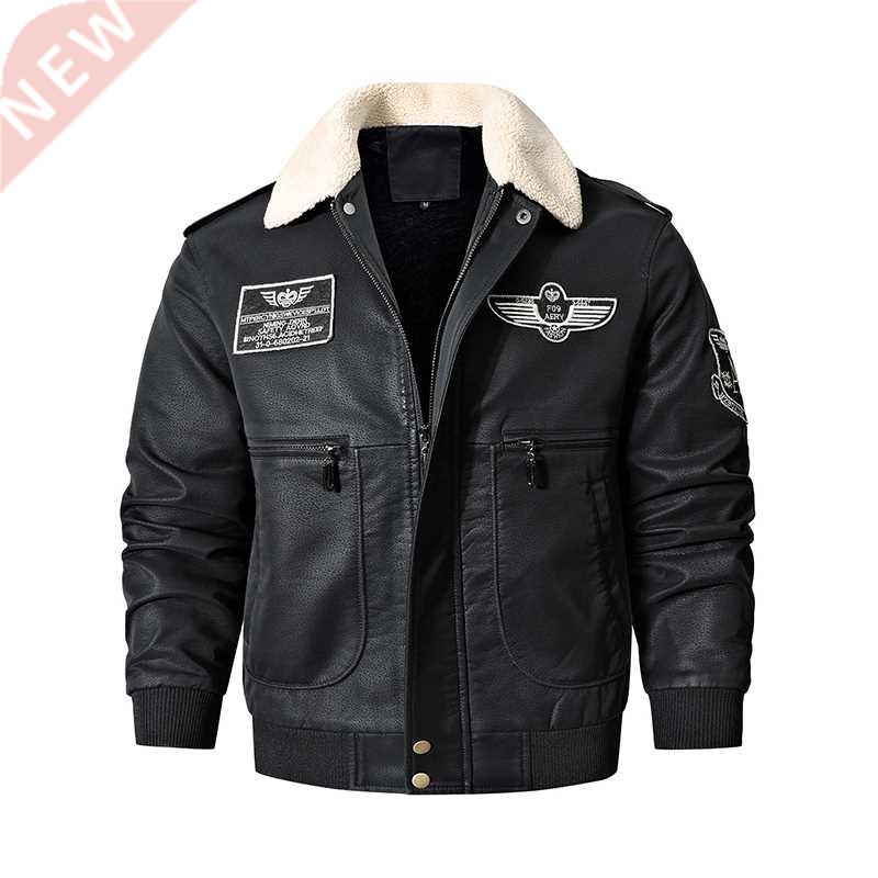 Men's Bomber Motorcycle Leather Jacket Vintage Brown Militar图片