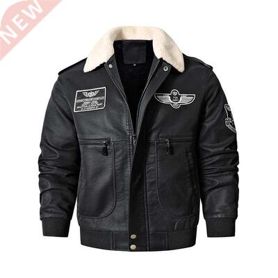 Men's Bomber Motorcycle Leather Jacket Vintage Brown Militar