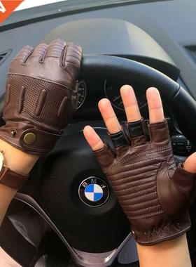 Man Half Finger Gloves NEW Summer Mens Goatskin Retro Motorc