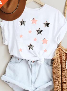 Women Cartoon Leopard Star Love Letter Trend 90s Fashion Sum