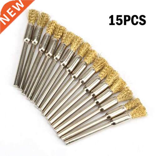 15Pcs Mini Brass Steel Wire Brush Drill Granding Tools Metal