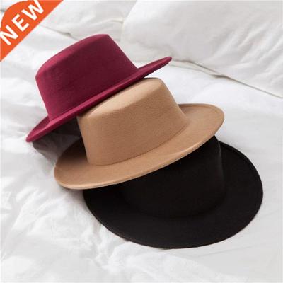 Flat Top Fedoras Hats for Women Solid Color Imitation Woolen