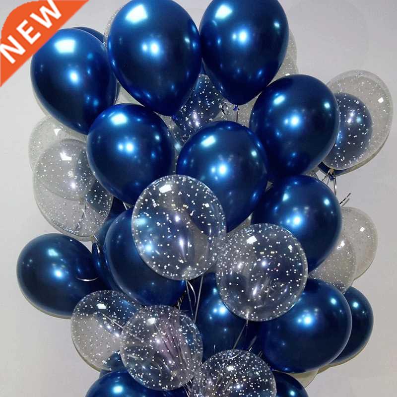 12pcs Ink Blue Latex Balloon Set Star Clear Pink Gold Helium