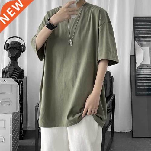 Hybskr 100% Cotton Men's T shirts 2022 Summer Solid Color Ca