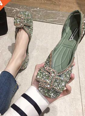 Women Ballet Flats 2022 Bling Crystal Diamond Dress Ladies B