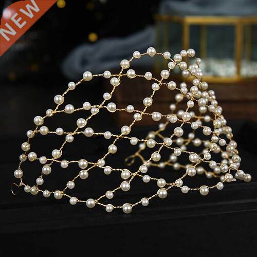 Baroque Vintage Gold Pearl Mesh Hairband Headpiece Handmade