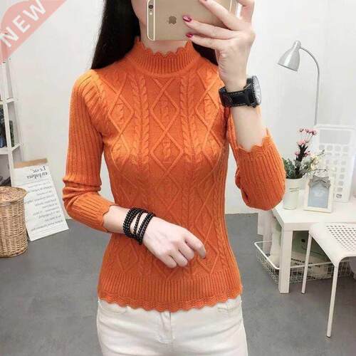 Korean Fashion Women's Sweater Pull Femme Elegant Half Turtl