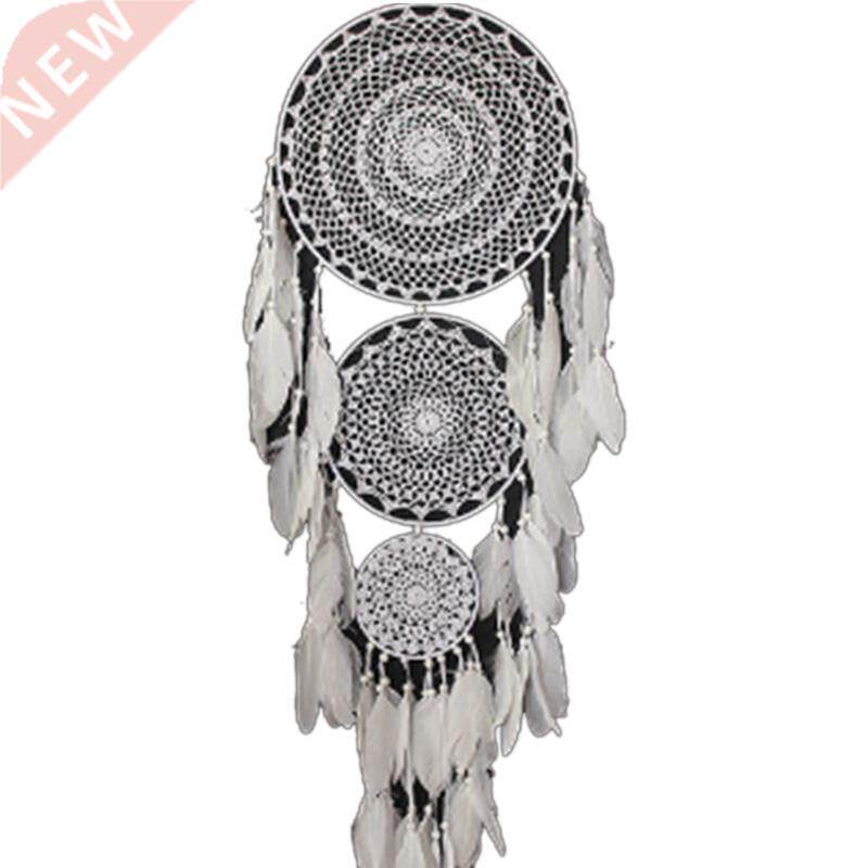 Extra Large Boho Dream Catcher with 3 Circles White Feather
