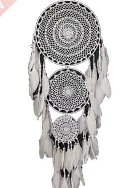 Extra Large Boho Dream Catcher with 3 Circles White Feather
