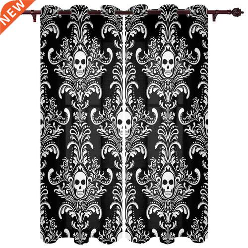 Halloween Skull Pattern Retro Window Curtains Kitchen