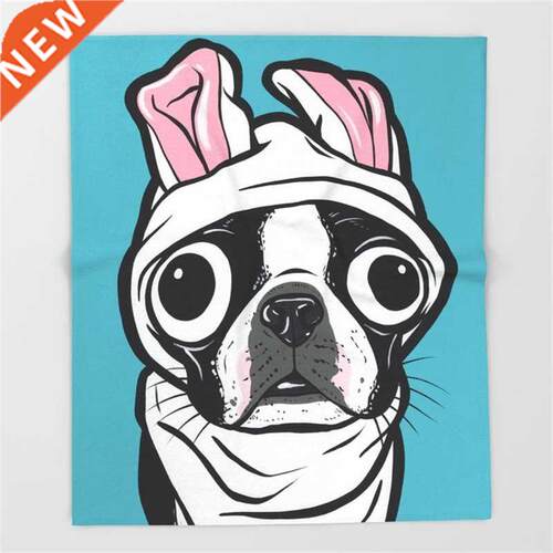 Boston Terrier Bunny Throw Blanket War icrofiber Sofa
