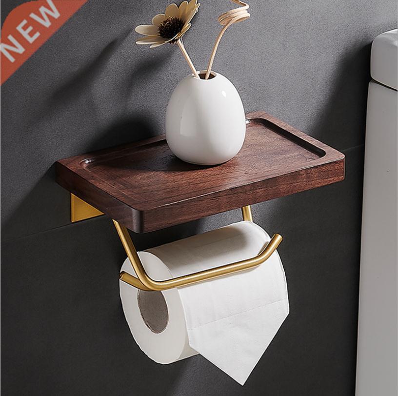 Bathroom Accessories Paper Holder Gold and Walnut Wood Paper