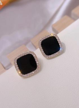 High-sense Korean rend Elegant Pave Zircon Geometric Square