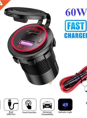 60W PD Type C/QC 3.0 USB C Chger with Switch Socket Powe