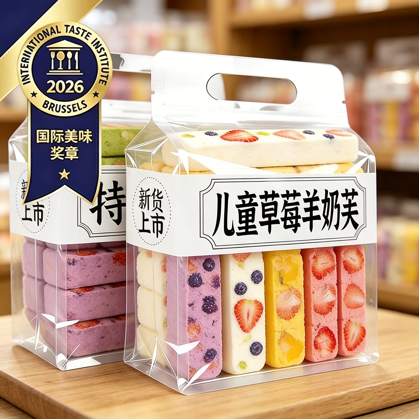 央妈甄选！草莓羊奶芙正品网红长条拉丝雪花酥零食干官方旗舰店