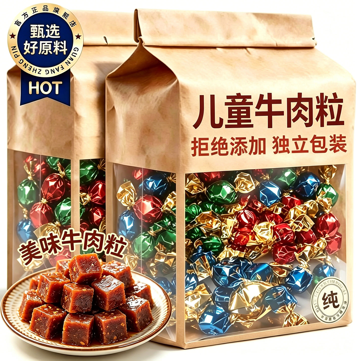 天猫严选牛肉粒儿童高品质官方旗舰店正品健康零食原切雪花牛肉粒