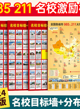985名校211目标墙贴带分数高考全中国名牌大学国外高中教室墙挂图