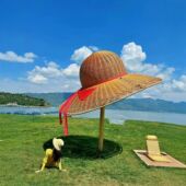 巨型藤编大草帽网红景区花海拍照打卡美陈装 饰品户外草编景观摆件