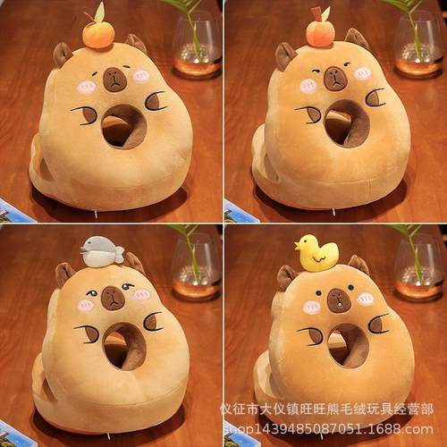 旺旺熊水豚卡皮巴拉冰丝午睡枕儿童四季午休枕学生办公抱枕手枕神