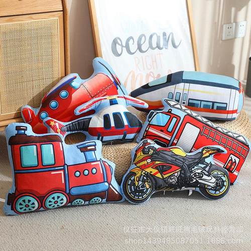 旺旺熊卡通交通工具汽车印花抱枕搅拌车挖掘机儿童早教毛绒玩具活