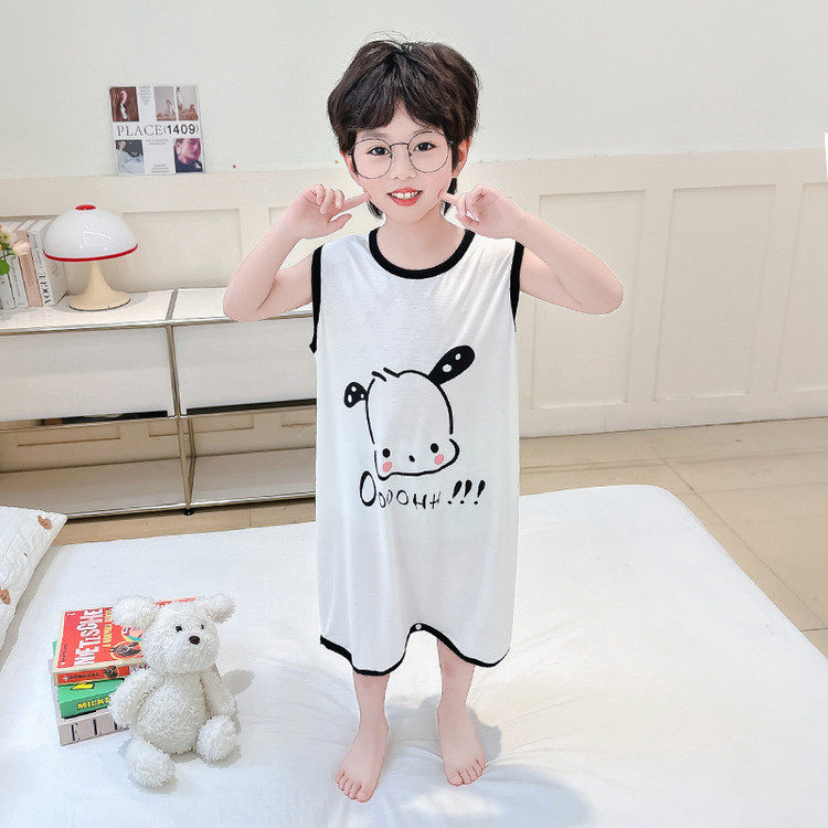 儿童睡裙男童莫代尔2026新款夏宝宝可爱背心睡袍幼童扣子连体睡衣