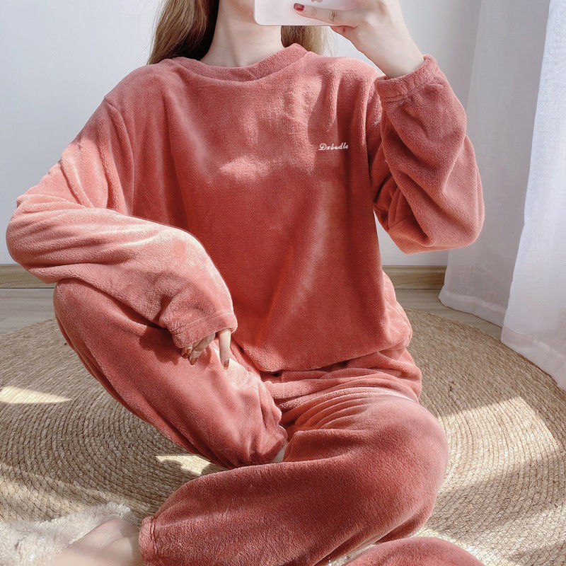【冬季加厚款】仙女暖暖裤套装女秋珊瑚绒保暖宽松大码睡衣女外穿