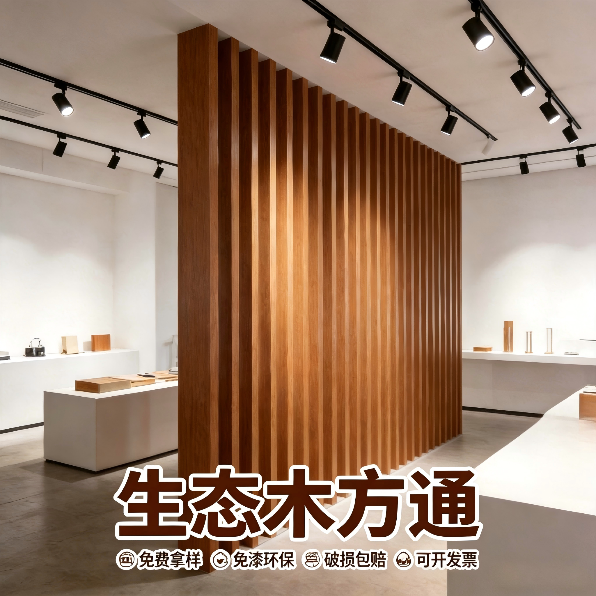 生态木方通吊顶客厅隔断玄关立柱100*50方木绿可木生态木塑木方通