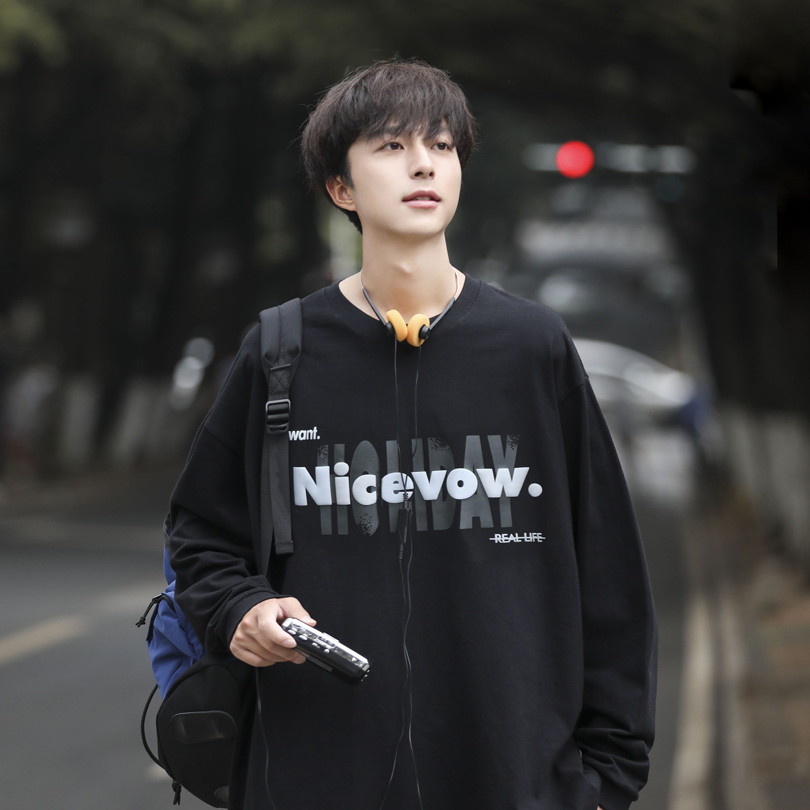 日系长袖t恤男秋季打底衫潮牌230G重磅印花纯棉圆领短袖上衣夏季Y