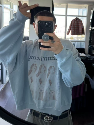 [GOTA of the Year] ERD Limited Дымчато-синий свитшот с рукавами реглан с принтом и принтом «Мемуары детства певца»