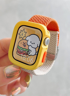 适用apple watchs9撞色编织卡扣表带苹果87654SE手表套尼龙保护壳