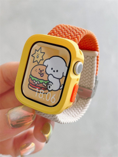 适用apple watchs9撞色编织卡扣表带苹果87654SE手表套尼龙保护壳