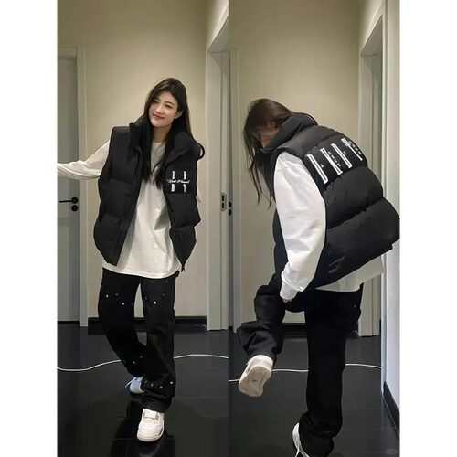 日韩立领夹棉马甲加厚冬季新款立领无袖面包服棉服外套马夹背心