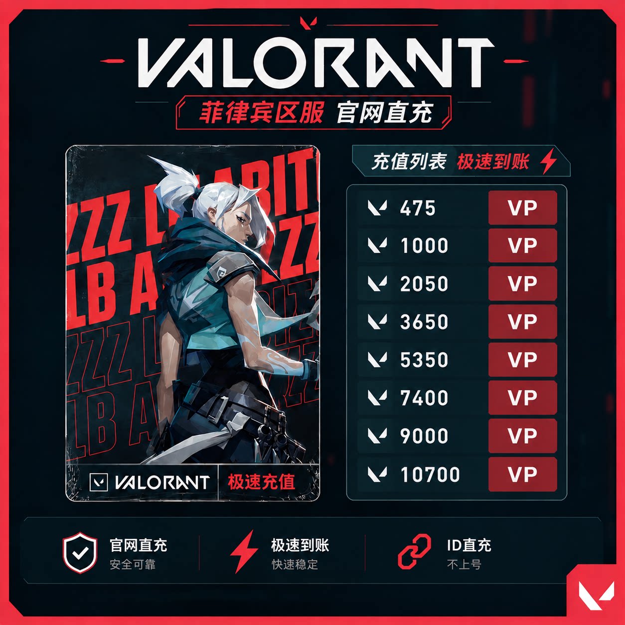 瓦罗兰特菲律宾服代充 VALORANT菲律宾服 vp点数充值