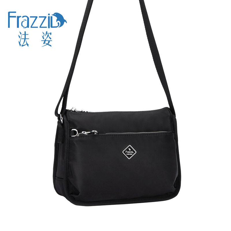 Frazzil/法姿新款斜挎包女黑色尼龙布包轻便妈妈单肩包百搭小方包