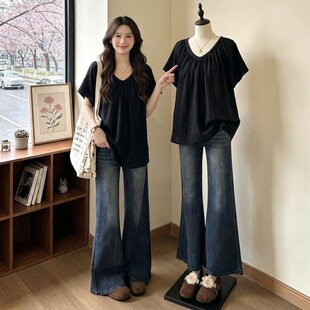 白色V领正肩短袖衬衫女2026新款夏大尺码胖mm显瘦中长版娃娃衫上