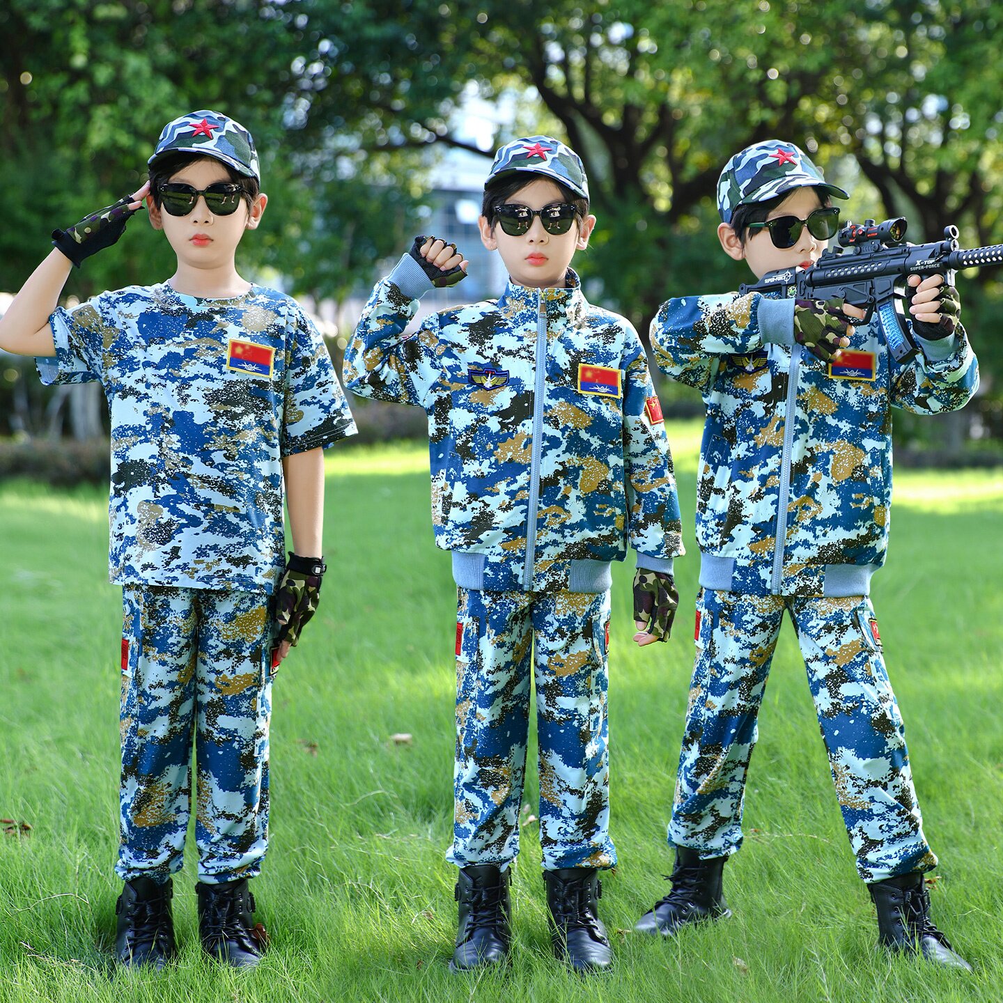 儿童春秋高端迷彩服空军套装男童