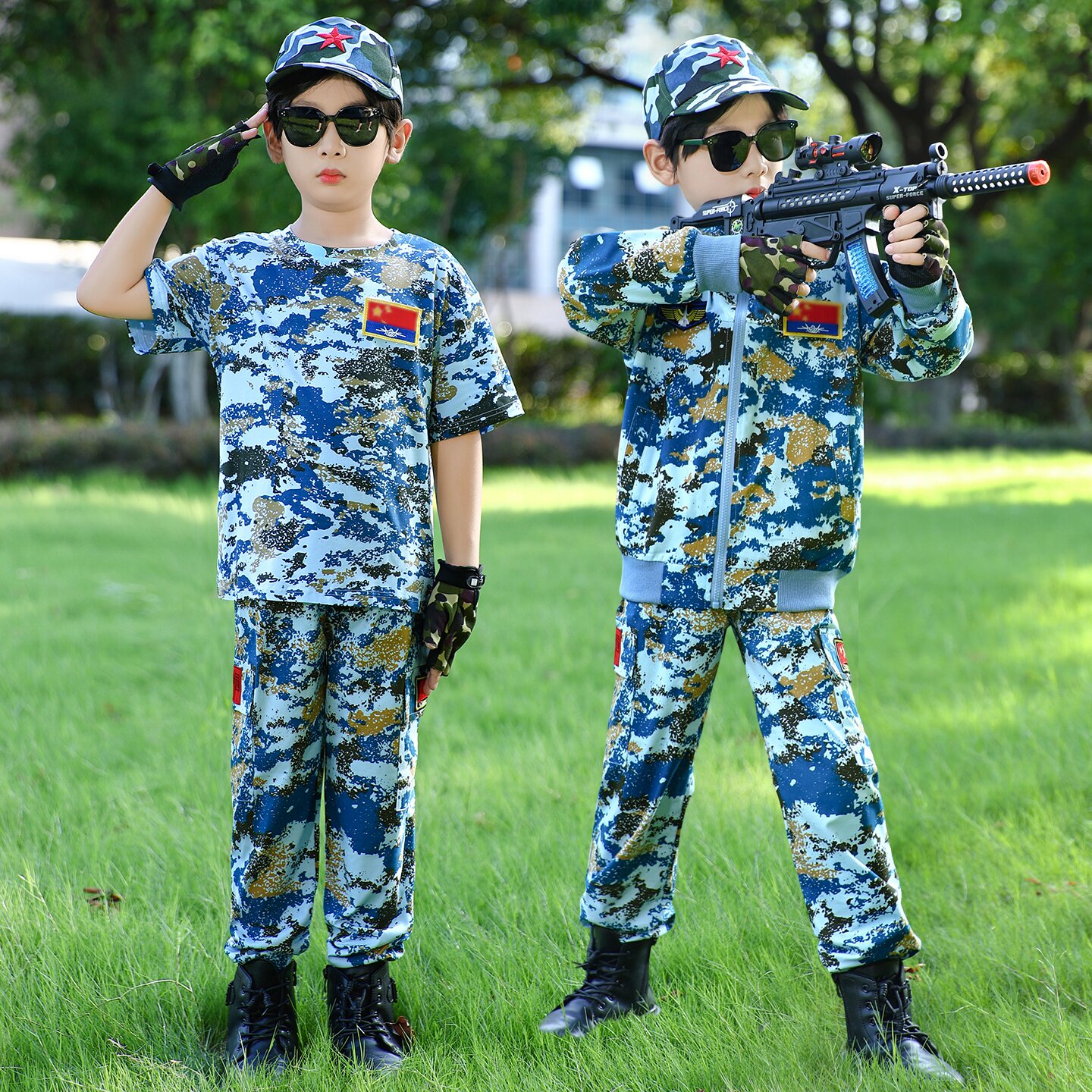 儿童夏季高端迷彩服空军套装男童