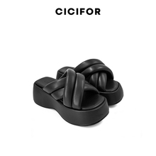 CICIFOR秦岚同款黑色厚底拖鞋女外穿交叉绑带舒适面包鞋设计师款