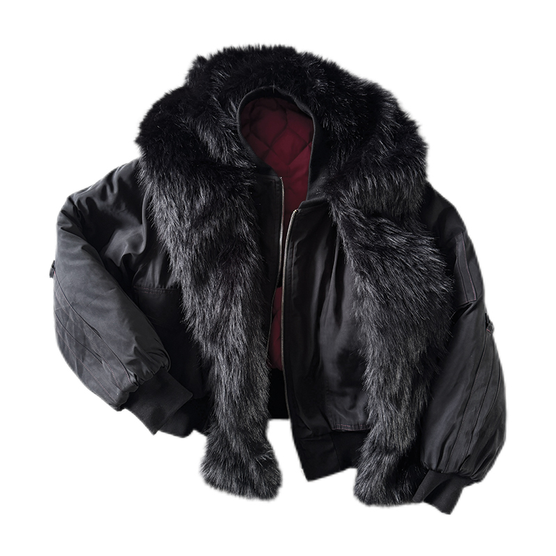 thumbnail for No E mosen's 'Nightmare' cross coffin fur scarf lapel, detachable hooded street MA1 padded jacket