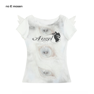 no E mosen(noE)INTERNET CORE千禧复古翅膀修身女士亚文化短袖