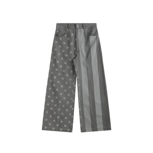 (noE)深灰星条旗帆布直筒休闲裤